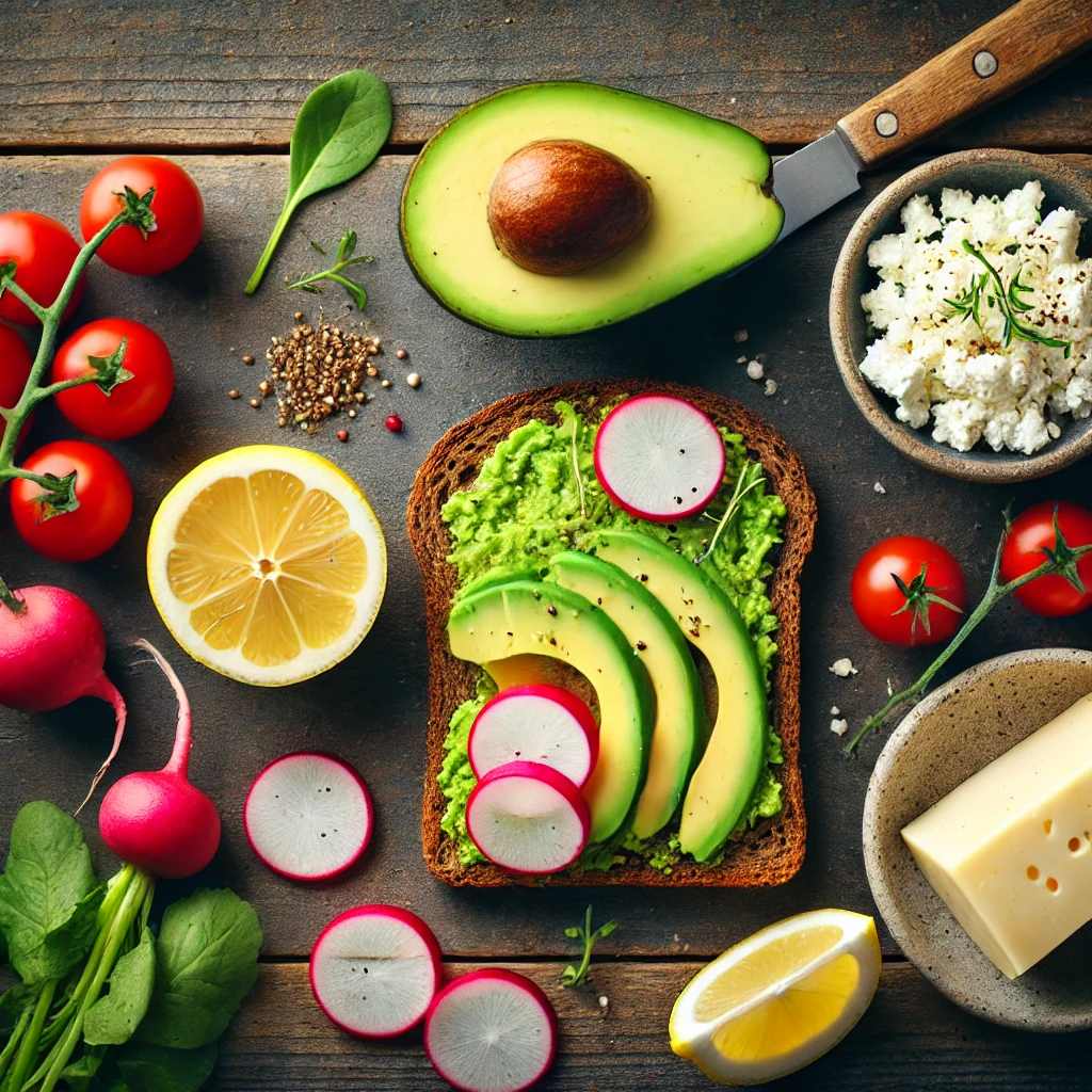 Simple avocado toast Ingredients.